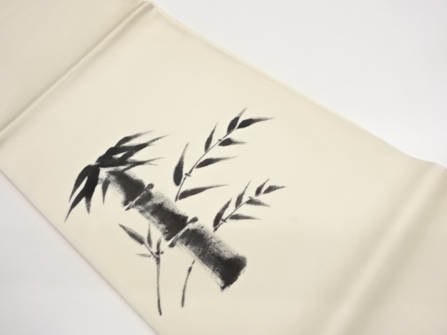 JAPANESE KIMONO / SHIOZE HAND-PAINTED BAMBOO PATTERN HIRAKI NAGOYA OBI